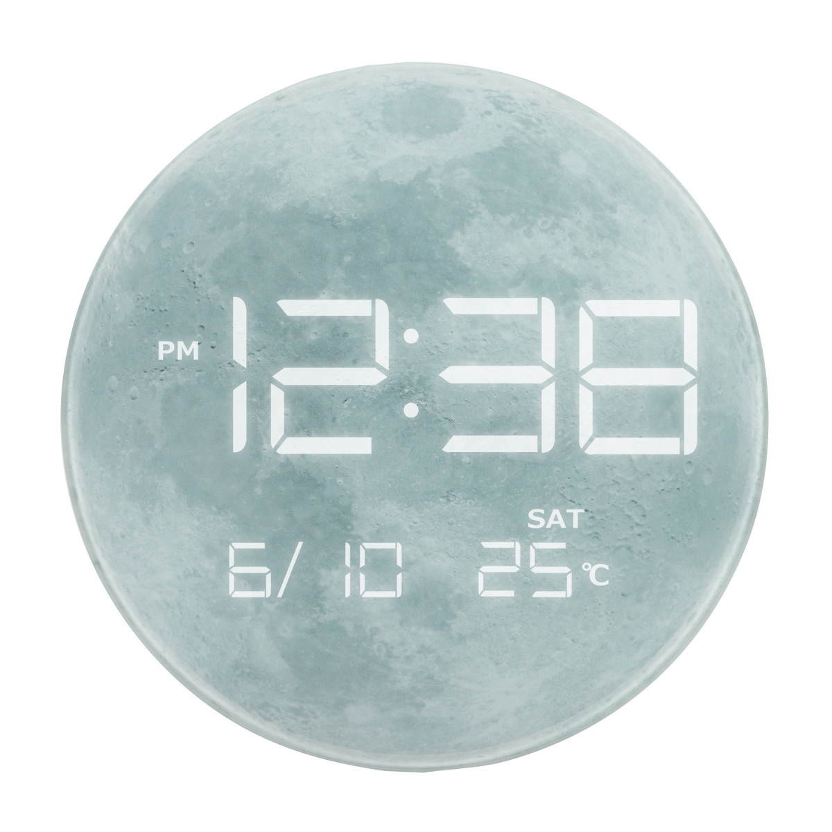 置き時計 デジタル MAG LED カレンダー付き 温度計付き ノア精密 ( 時計 置き型 月面 地球 デジタル時計 カレンダー 温度計 日付 曜日 卓上 LED表示 USB給電 デジタル表記 直径20cm 月 宇宙 おしゃれ かわいい 自動減光機能 Type-C ) 【ムーン】 ムーン