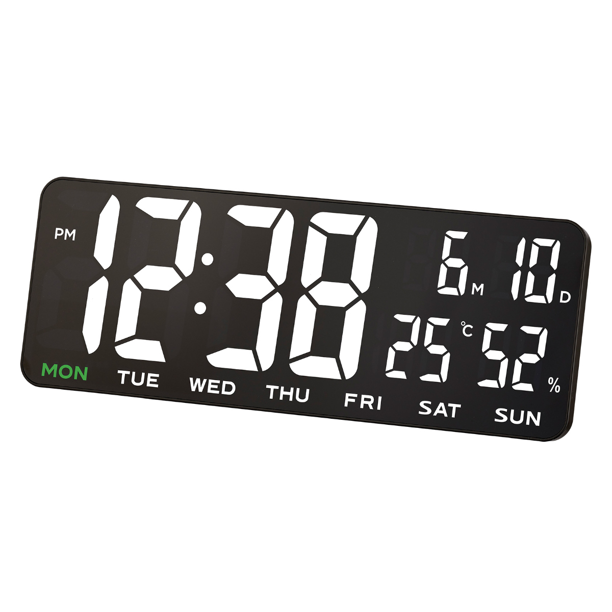置き時計 ホワイトアワー 置掛兼用 デジタル時計 LED MAG 温湿度計付き ( 時計 デジタル カレンダー USB 大型 見やすい 大画面 湿度 ブラック 黒 Type-C リビング オフィス 大きい 幅35cm 日付 曜日 夜間自動減光 24時間表示 )