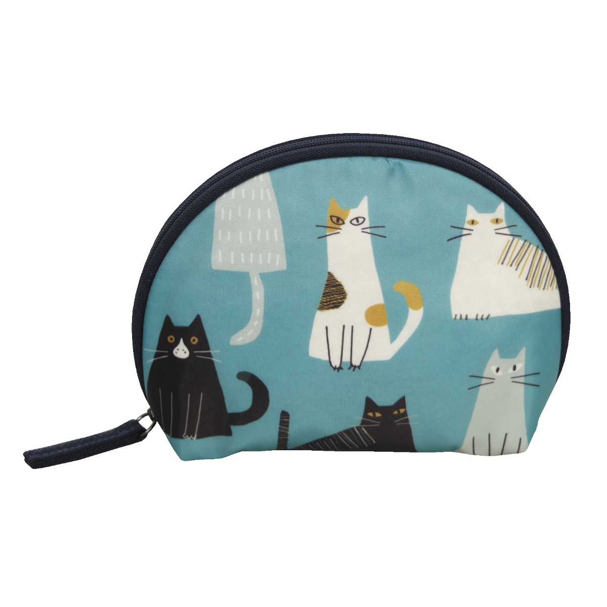 ポーチ シェルポーチ ネコ 化粧ポーチ ( マルチポーチ コスメポーチ 猫 ねこ 動物 丸 マチあり ポケット 仕切り 撥水 ファスナー トラベル 小物 化粧品 コスメ 財布 持ち運び おしゃれ かわいい 小さめ ) 【ブルーグレー】 ブルーグレー