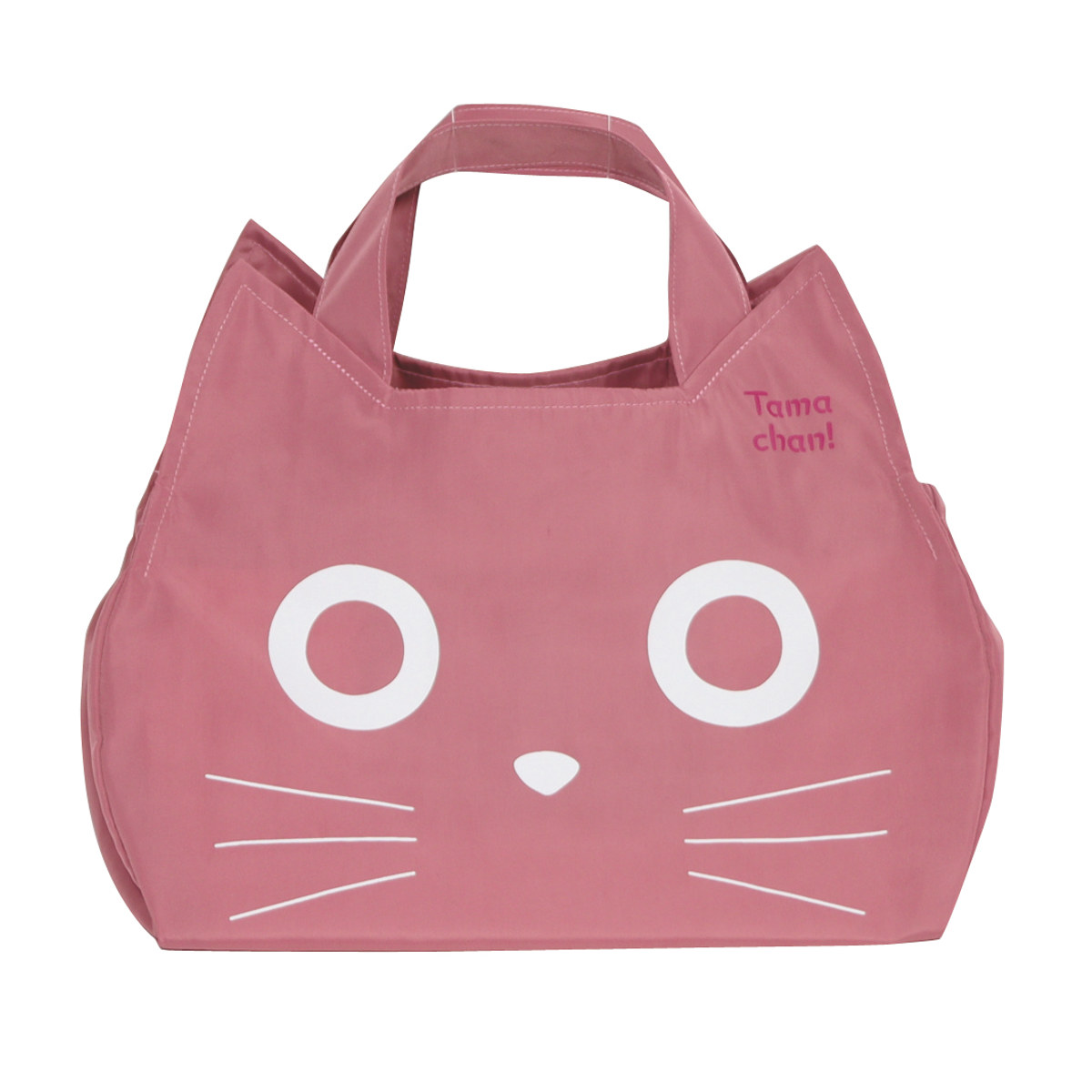 エコバッグ たまちゃん フェイス コンビニバッグ マチあり ダイカット ( マイバッグ エコバック マイバック レジ袋 コンパクト トート マチ 手提げ 軽量 撥水 マチ広 ランチバッグ コンビニ弁当 レジバッグ ネコ ねこ型 ) 【ピンク】 ピンク