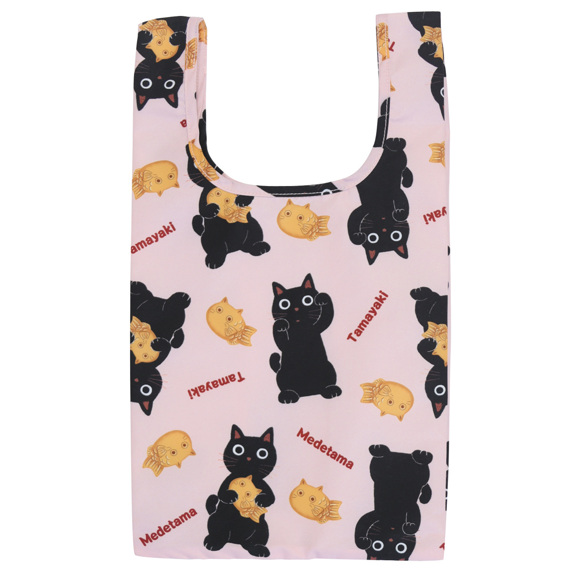 エコバッグ めでたま コンビニバッグ マチ付き 折りたたみ ( マイバッグ エコバック マイバック レジ袋 コンパクト トート マチ 撥水 軽量 レジバッグ サブバッグ 買い物バッグ ショッピングバッグ おしゃれ ネコ ) 【ピンク】 ピンク
