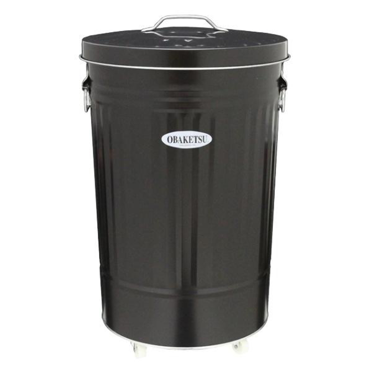 ゴミ箱 42L キャスター付き オバケツ OBAKETSU 屋外兼用 ごみ箱 トタン ( ふた付き 42 リットル ダストボックス 円柱 バケツ型 収納 収納ケース 収納ボックス 屋外 屋内 丸型 ペール リビング 園芸 フタ ) 【ブラック】 ブラック