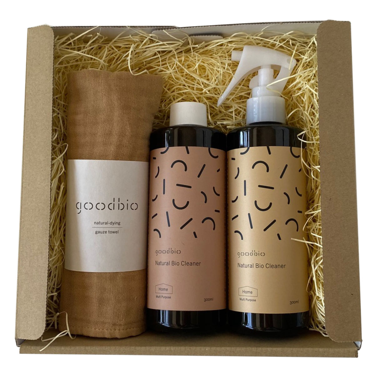 ギフトセット マルチクリーナー ガーゼタオル コットン 600ml グッドバイオ 洗剤 微生物 無香料 消臭 掃除 洗濯 天然由来 ( 安全基準NSF認証 キッチン 天然由来成分のみ使用 食器洗い 衣類 油汚れ クリーナー スプレー 除菌 酵素 ) 【ミモザ】 ミモザ