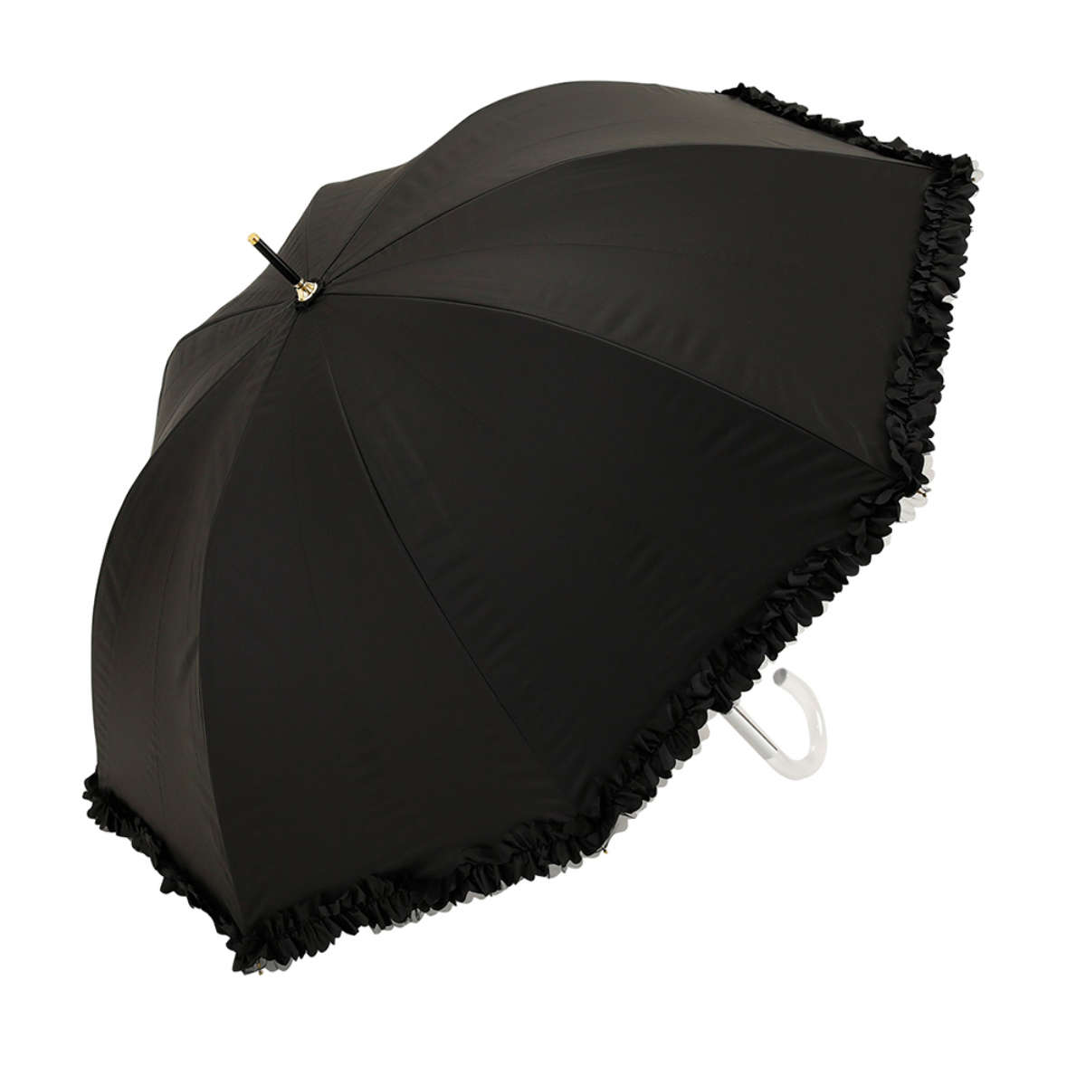長傘 centelleo 晴雨兼用 フリルパラソル 手開き式 50cm ( 傘 レディース かさ おしゃれ かわいい 無地 フリル ドーム 雨傘 UVカット 99% 撥水 遮熱 遮光 日焼け防止 UV対策 暑さ対策 カサ アンブレラ プレゼント ) 【ブラック】 ブラック