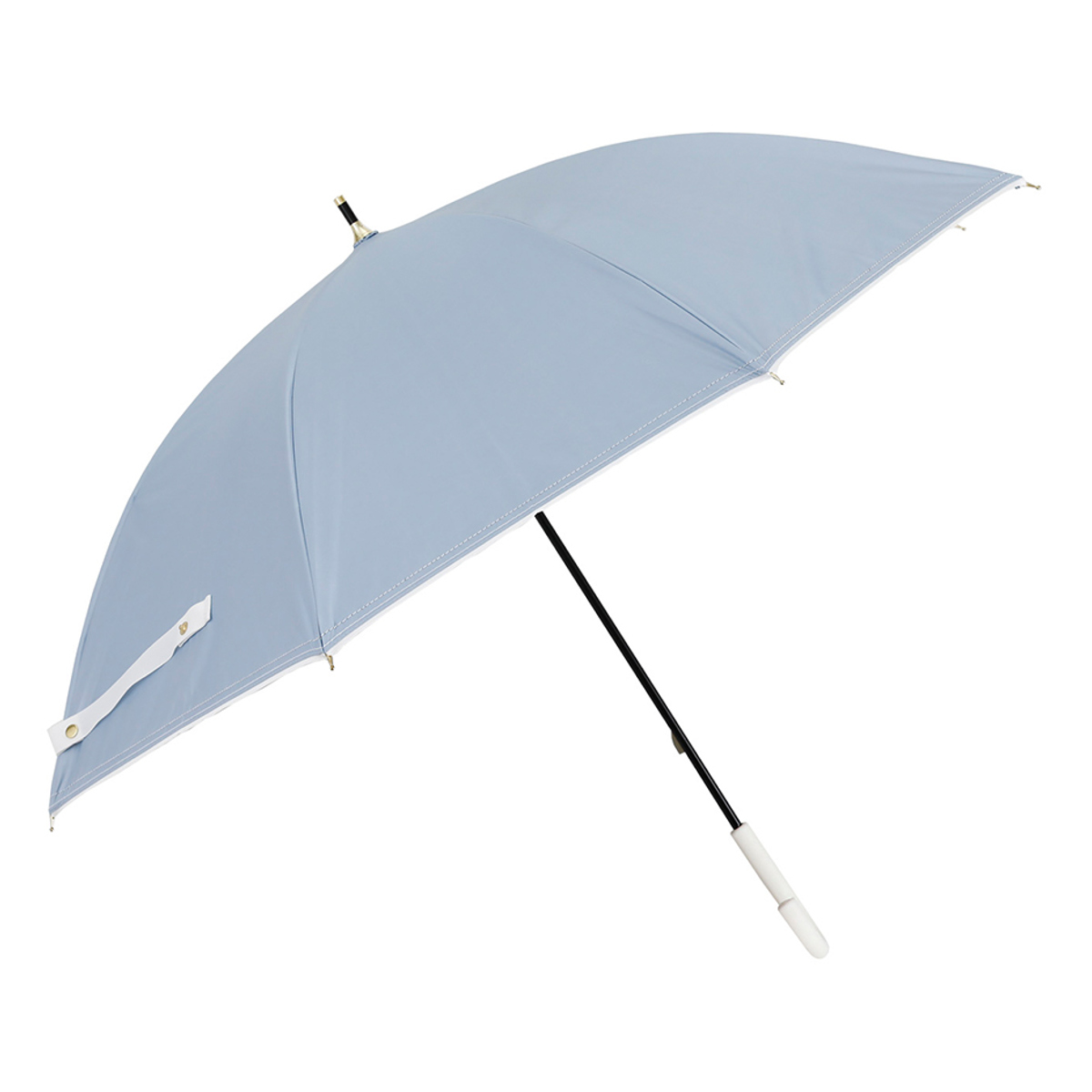 長傘 折りたたみ傘 晴雨兼用 LINEDROPS グログランリボン ステッチ 50cm 手開き式 ( 傘 折り畳み傘 レディース かさ 雨傘 日傘 UVカット 99% 完全遮光 撥水 遮熱 遮光 日焼け防止 カサ アンブレラ 通勤 通学 UV対策 暑さ対策 ) 【ブルーグレー 長傘】 ブルーグレー 長傘