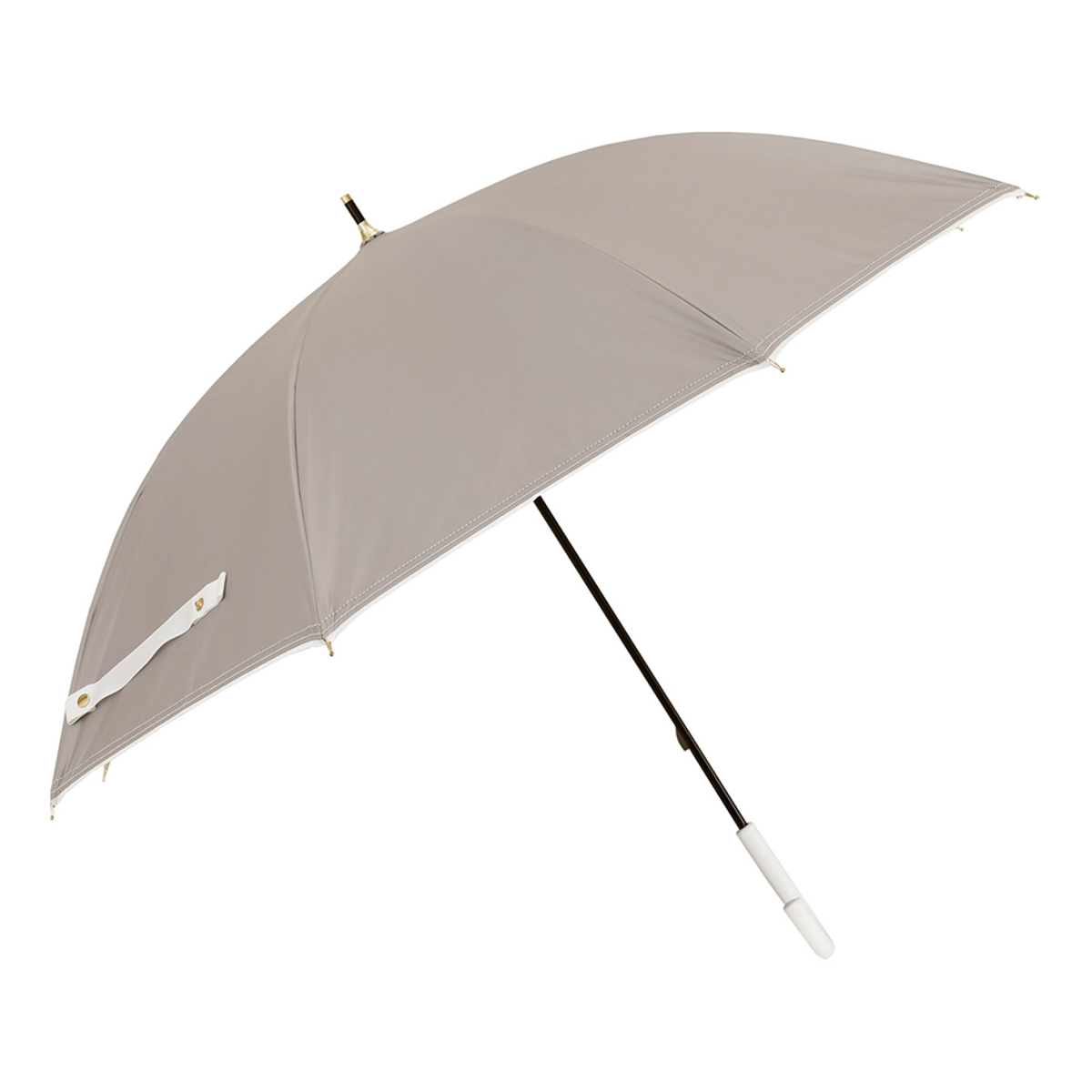 長傘 折りたたみ傘 晴雨兼用 LINEDROPS グログランリボン ステッチ 50cm 手開き式 ( 傘 折り畳み傘 レディース かさ 雨傘 日傘 UVカット 99% 完全遮光 撥水 遮熱 遮光 日焼け防止 カサ アンブレラ 通勤 通学 UV対策 暑さ対策 ) 【グレージュ 長傘】 グレージュ 長傘