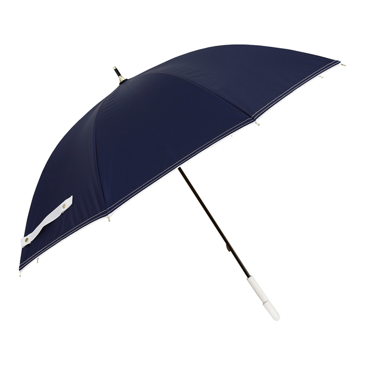 長傘 折りたたみ傘 晴雨兼用 LINEDROPS グログランリボン ステッチ 50cm 手開き式 ( 傘 折り畳み傘 レディース かさ 雨傘 日傘 UVカット 99% 完全遮光 撥水 遮熱 遮光 日焼け防止 カサ アンブレラ 通勤 通学 UV対策 暑さ対策 ) 【ネイビー 長傘】 ネイビー 長傘