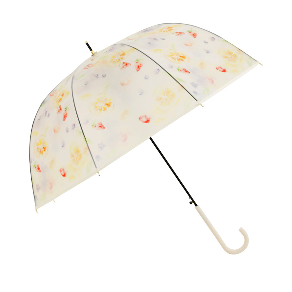 雨傘 長傘 LINEDROPS マットクリア アンブレラ 60cm ジャンプ式 ( 傘 ビニール傘 半透明 ドーム レディース かさ 丈夫 撥水 ワンタッチ 開きやすい カサ 通勤 通学 お出かけ プレゼント おしゃれ かわいい ) 【フルーツ】 フルーツ