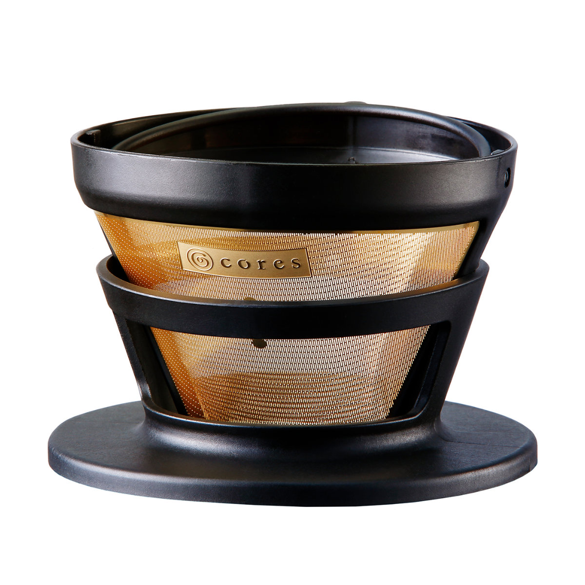 Cores コーヒーフィルター 2~4杯用 ゴールドフィルター 純金メッキ ( コレス コーヒードリップ コーヒードリッパー 目盛付き ステンレスフィルター ペーパーレス 純金コーティング ハンドドリップ ホルダー付き )