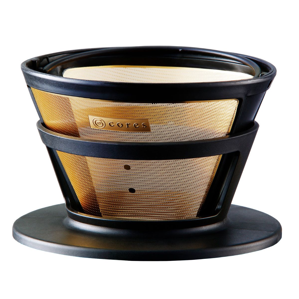 Cores コーヒーフィルター 2~8杯用 ゴールドフィルター 純金メッキ ( コレス コーヒードリップ コーヒードリッパー 目盛付き ステンレスフィルター ペーパーレス 純金コーティング ハンドドリップ ホルダー付き )