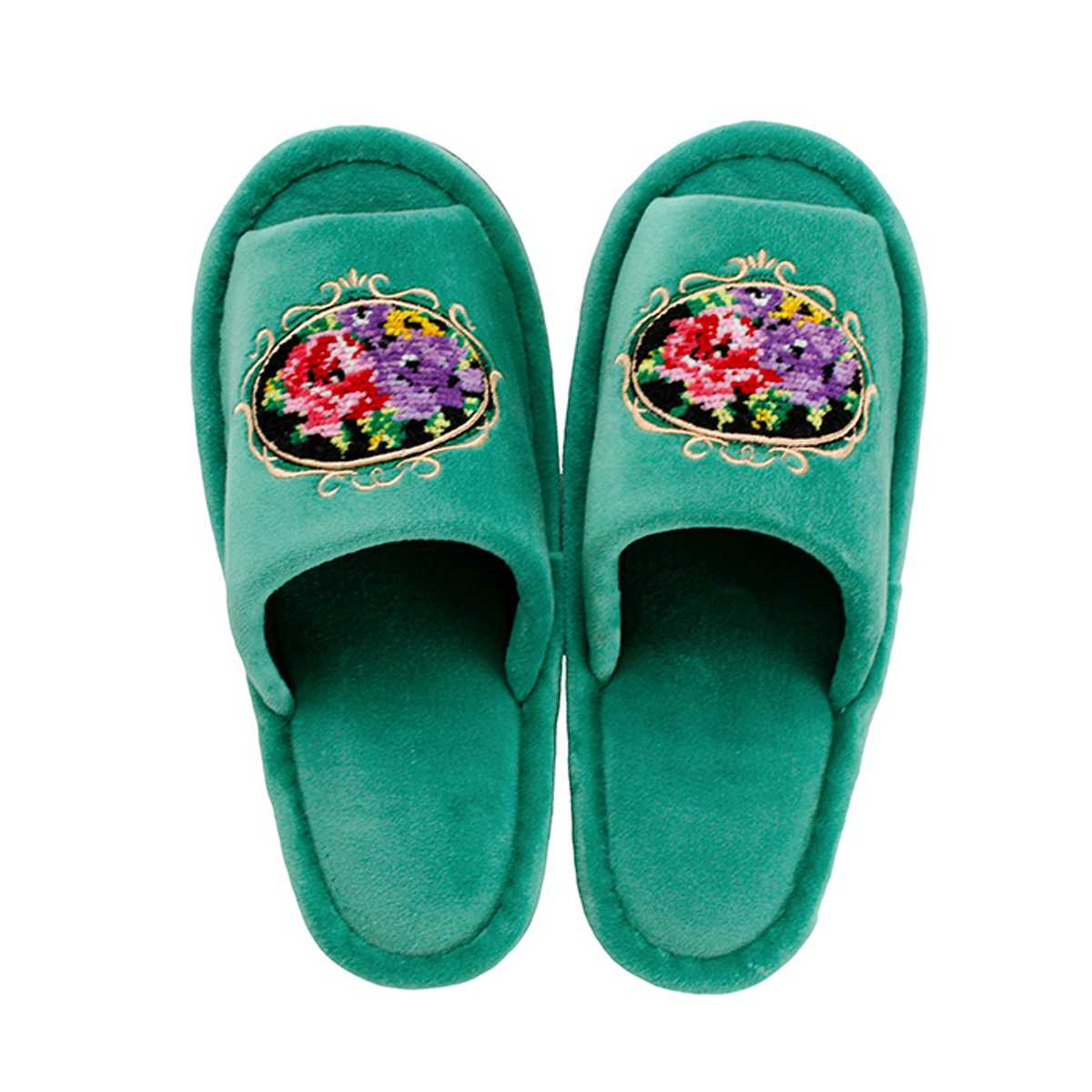 トイレスリッパ シェニールロゼ スリッパ ( トイレ用スリッパ 前開き 洗濯OK 25cmまで シェニール織り トイレ用品 洗える ルームスリッパ ベルネット調 バラ ピンク グリーン ベージュ ) 【グリーン】 グリーン