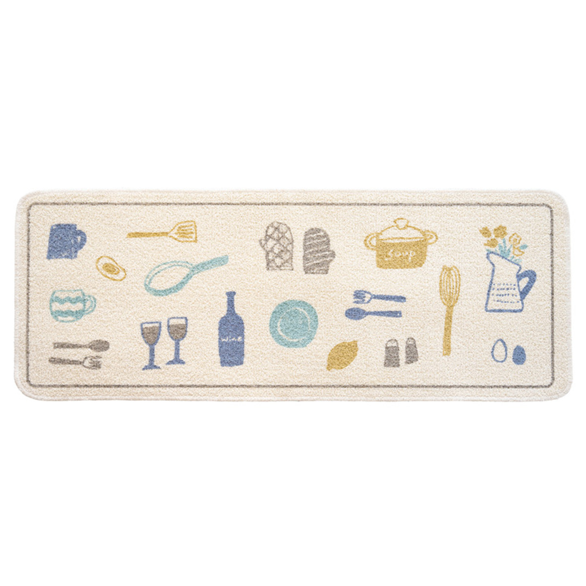 キッチンマット 総柄 45×120cm クロネコ ビストロ ( 洗える 滑り止め加工 おしゃれ 再生糸マット 45cm 120cm キッチン 台所 マット 日本製 キッチン用マット 台所用マット キッチンラグ 長方形 洗濯可能 滑り止め ネコ 薄手 ) 【ビストロ】 ビストロ