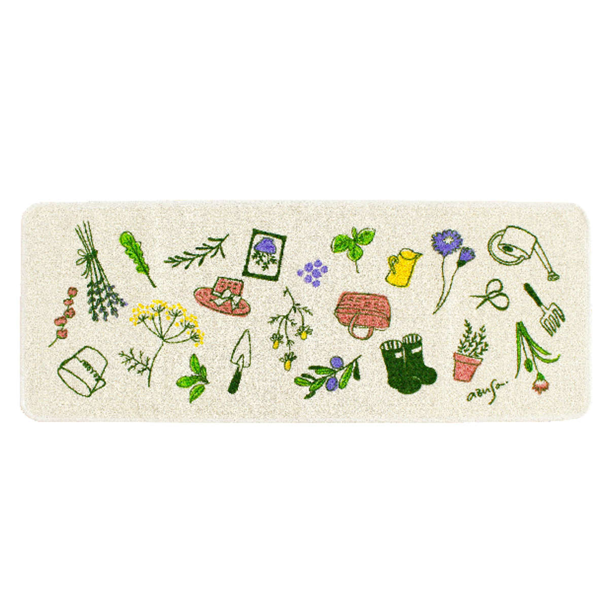 キッチンマット 総柄 45x120cm ネコ 野菜 ガーデン ( 滑り止め加工 洗える 床暖房対応 日本製 45cm 120cm キッチン マット 軽量 薄手 台所マット キッチン用マット キッチンラグ 長方形 滑り止め おしゃれ かわいい ) 【ガーデン】 ガーデン