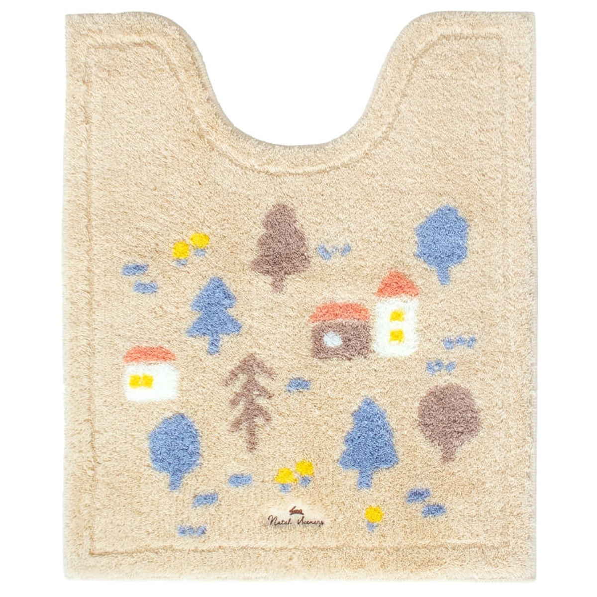 トイレマット ナタルシーナリー 約75×63cm ロングトイレマット ( トイレ マット 足元マット ロング 滑り止め 洗濯OK トイレタリー すべり止め 丸洗い 75×63 北欧 ベージュ ネイビー ) 【ベージュ】 ベージュ