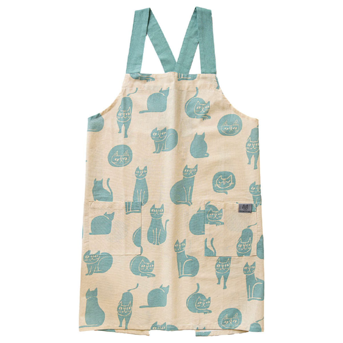 エプロン おかべてつろう ネコ 綿100% ポケット付き 洗濯機可 ( キッチンエプロン 台所エプロン バッククロス フリークロス ねこ 丸洗い 胸当てエプロン かぶるだけ たすき掛け 大人用 レディース インド綿 コットン ) 【ベージュ】 ベージュ