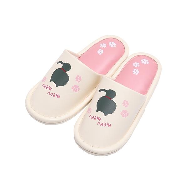 スリッパ トイレスリッパ ふきふきシルエットねこスリッパ外縫い M ネコ ( ルームシューズ ルームスリッパ 室内 ねこ 猫 レディース お手入れ簡単 汚れにくい 撥水 水を弾く トイレ キッチン 来客用 室内用 会社 オフィス 前詰め ) 【ピンク】 ピンク