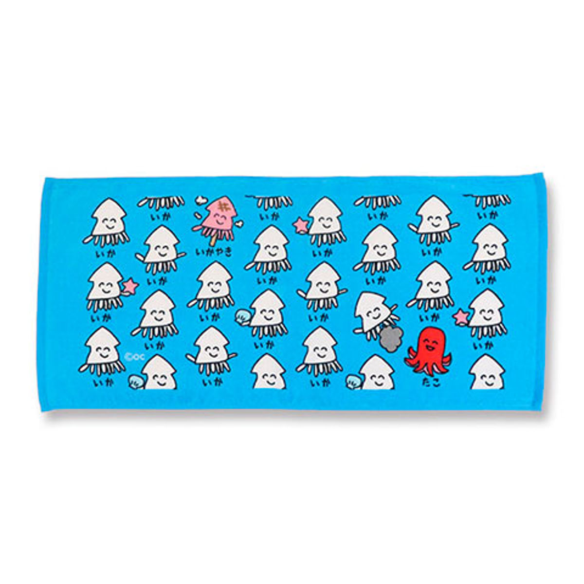 フェイスタオル 34×75cm 水辺の生き物系柄 Part1 おえかきさん ( タオル 手拭きタオル 綿100 コットン 生き物 生物 手書き風 かわいい デイリータオル たおる 汗拭きタオル フェイス 洗顔 洗面 新生活 ギフト バス用品 ) 【いかさん】 いかさん