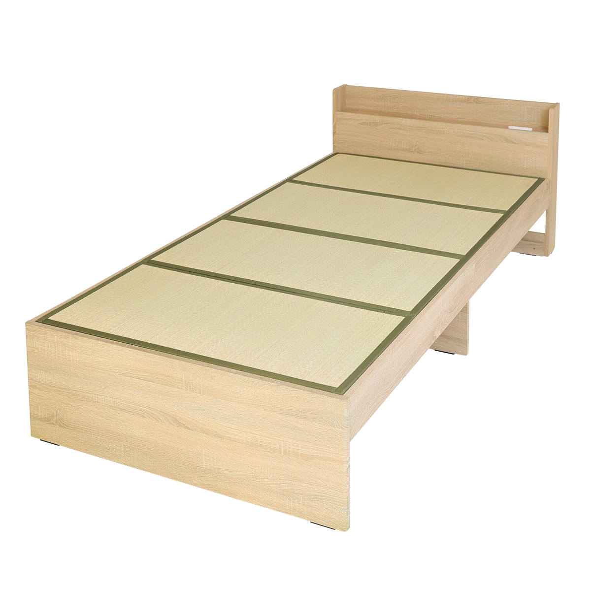 畳ベッド シングル 宮棚 2口コンセント付 ( ベッドフレーム 畳 ベッド 棚付 天然い草 たたみ 抗菌 調湿 消臭 畳マットレス 畳付 コンセント付 ブラウン ナチュラル ) 【ナチュラル】 ナチュラル