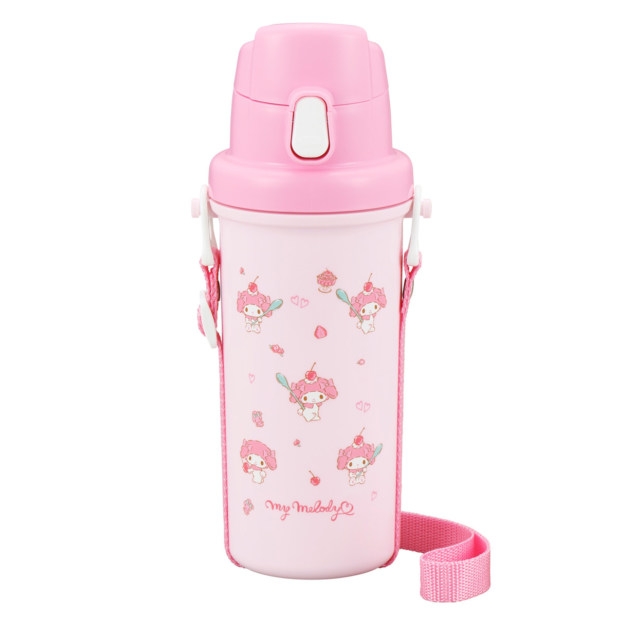 水筒 600ml 直飲み水筒 マイメロディ ( 直飲み ダイレクトボトル プラボトル プラスチック ワンタッチ 子供 日本製 幼稚園 保育園 子供用水筒 キッズボトル ワンプッシュ ショルダーベルト キッズ )