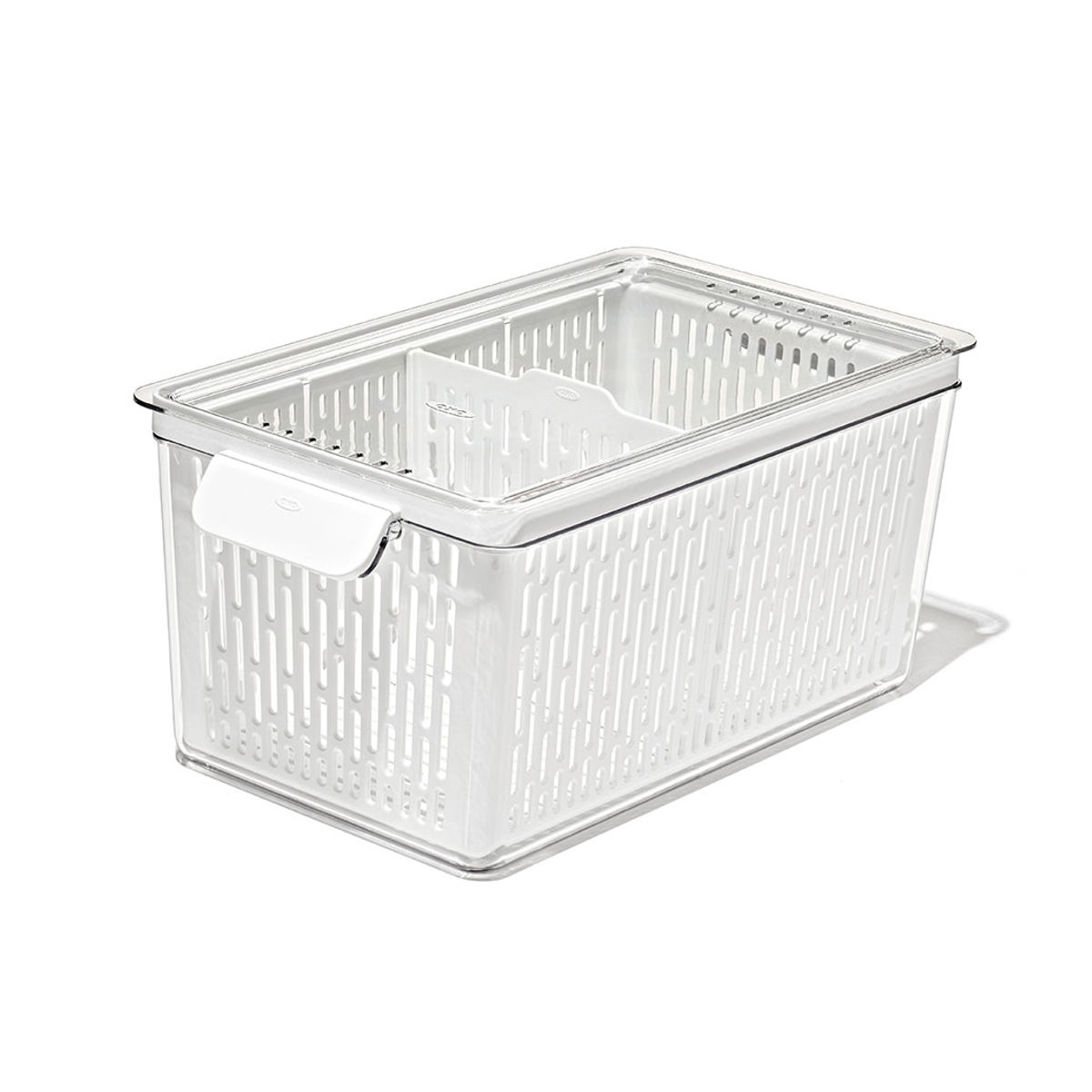 OXO オクソー 保存容器 ベジタブルキーパー ラージ ( プラスチック コンテナ 野菜保存容器 野菜用保存容器 ザル付き 水切り 食洗機対応 野菜用保存かご 野菜 保存 ベジタブル サラダボウル ハンドル付き 仕切り付き 冷蔵庫 透明 )