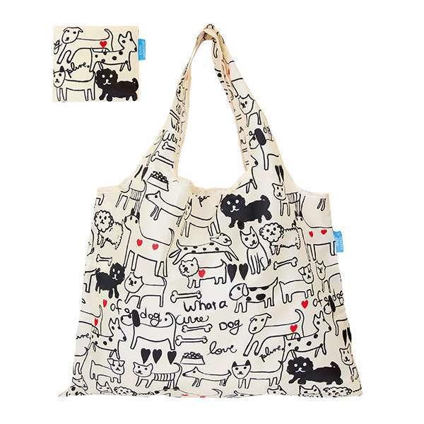 エコバッグ 2way Shopping Bag モノトーンドッグ デザイナーズ （ ショッピングバッグ 買い物バッグ マイバッグ エコバック  折りたたみ コンパクト 大容量 マチ広 レジ袋 コンビニ マチ有り マシ無し 軽量 おしゃれ かわいい ）