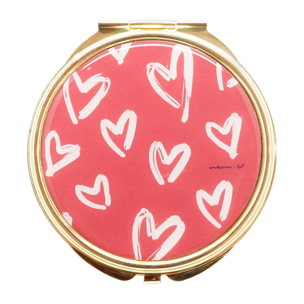 手鏡 両面 コンパクトミラー ルソイーユ ucaU ( 鏡 ミラー ダブルミラー 拡大鏡 日本製 小さめサイズ コンパクト 持ち運び 折りたたみ イラストレーター コラボ イラスト ユカユウ ) 【ハートピンク】 ハートピンク