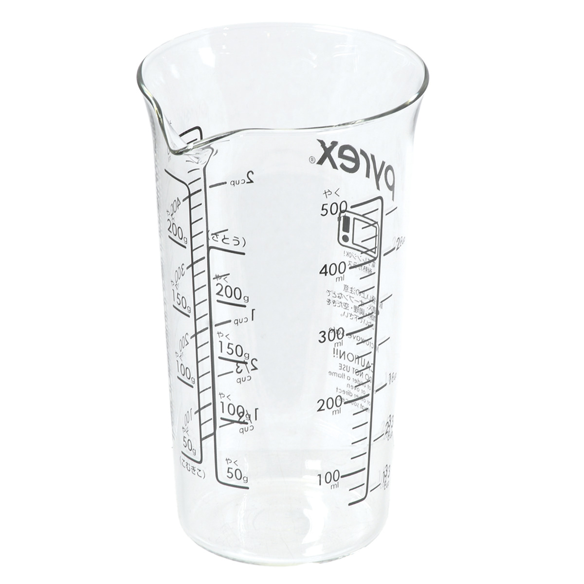 PYREX 計量カップ 500ml メジャーカップ ( パイレックス 計量コップ メジャーコップ 熱湯OK 500cc ガラス製 電子レンジ対応 食洗機対応 レンジOK 計量器具 計量ツール 目盛り メモリ付き 両面メモリ 取っ手なし 下ごしらえ ) 【ブラック】 ブラック