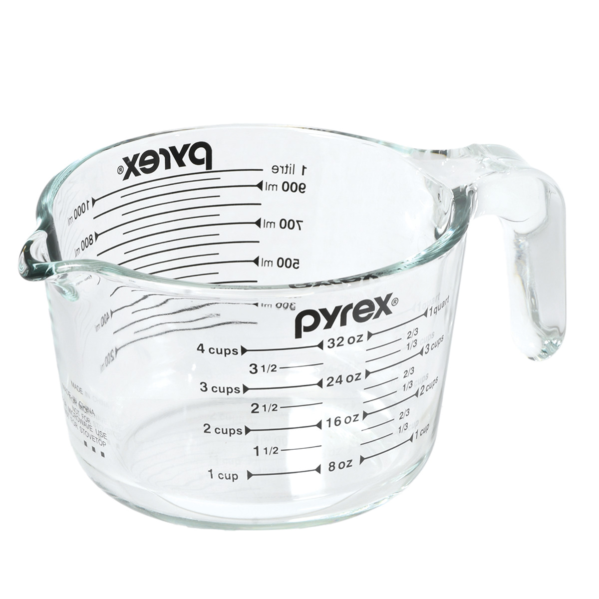 PYREX 計量カップ 1L 耐熱ガラス 取っ手付き メジャーカップ ( パイレックス 耐熱 ガラス 1 リットル 計量 カップ 目盛 食洗機 電子レンジ オーブン 対応 冷凍 冷蔵 保存 オーブン対応 強化ガラス 目盛り付き 調理 衛生的 ) 【ブラック】 ブラック