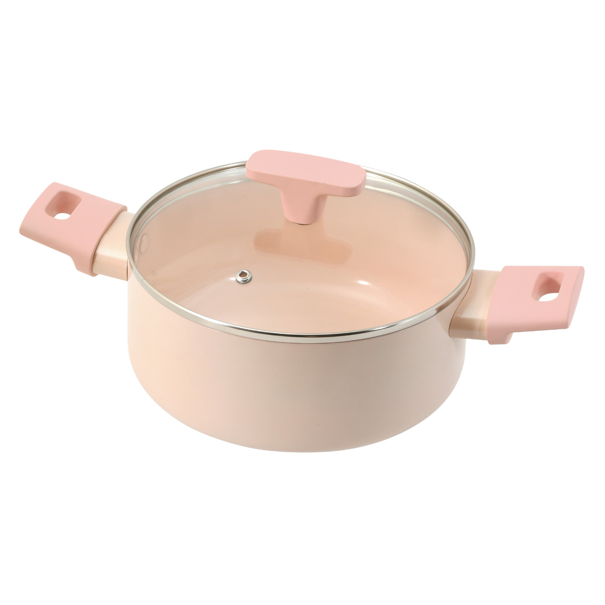 両手鍋 20cm IH対応 ROSA ふっ素加工 ( ガス火対応 オール熱源対応 なべ お鍋 両手なべ フッ素加工 軽い ガラス蓋付き 20センチ フッ素コーティング アルミ製 軽量 ガラス蓋 調理器具 キッチン用品 ピンク 可愛い おしゃれ ローサ )