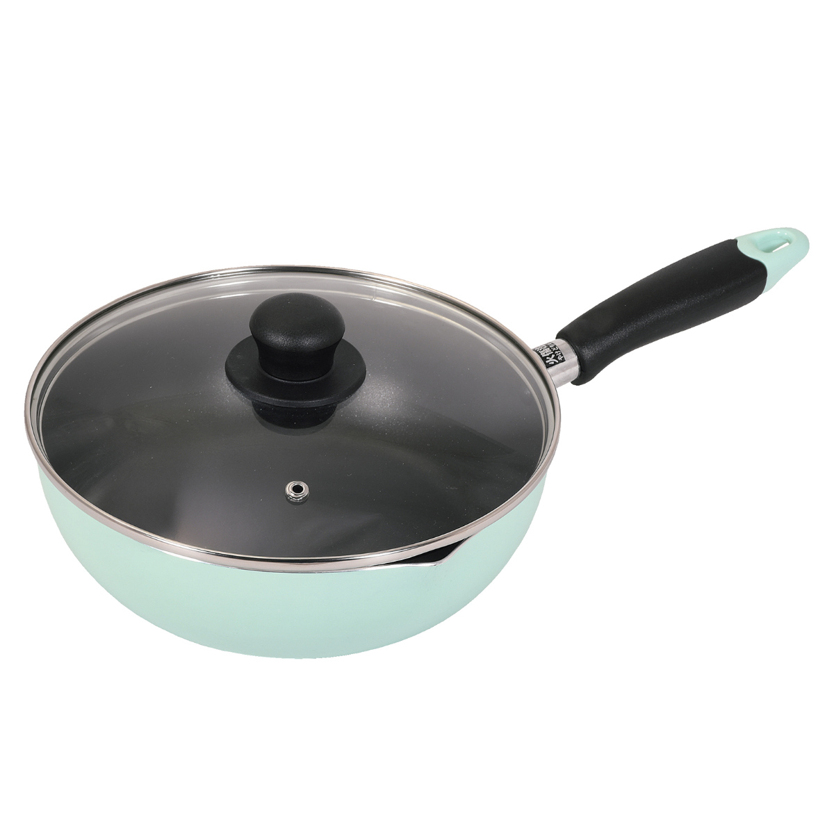 フライパン 22cm IH対応 目盛付き ガラス蓋付き ふっ素加工 ( ガス火対応 炒め鍋 深型フライパン 軽量 22センチ いため鍋 ディープパン アルミフライパン なべ 鍋 フタ付き メモリ付き 注ぎ口 フッ素樹脂加工 調理器具 可愛い ) 【グリーン】 グリーン