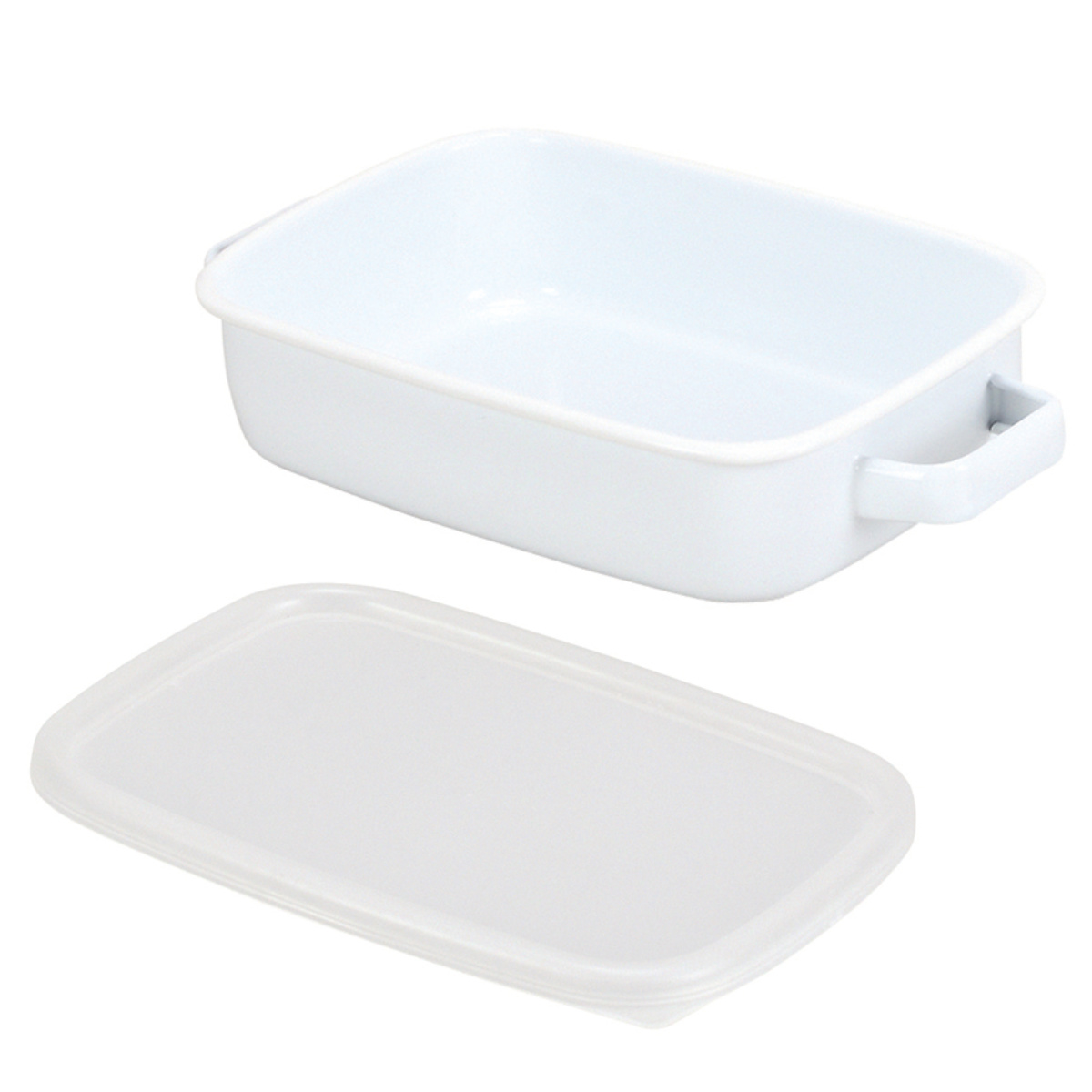 グラタン皿 18cm 浅型 ホーロー ブランキッチン ( オーブン対応 オーブンウェア 耐熱皿 保存容器 バット ふた付き ホーロー製 琺瑯 作り置き 漬物容器 角型 アウトドア キャンプ 保温性 耐久性 お手入れ 簡単 持ち手付き )