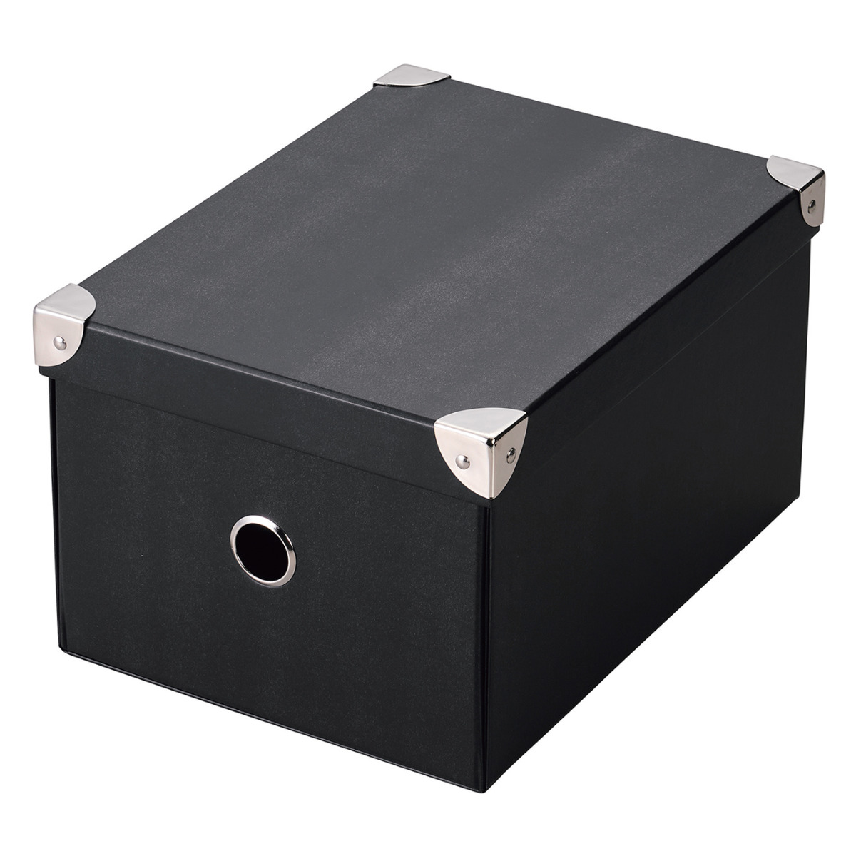 収納ボックス ストレージパルプボックス M ふた付き 幅20.5×奥行28×高さ15.5cm ( 収納 ボックス 箱 紙 紙製 パルプ フタ付き 小物収納 小物入れ ケース ストック 積み重ね 金属 金具付き 丈夫 折りたたみ 整理整頓 片付け ) 【ブラック】 ブラック