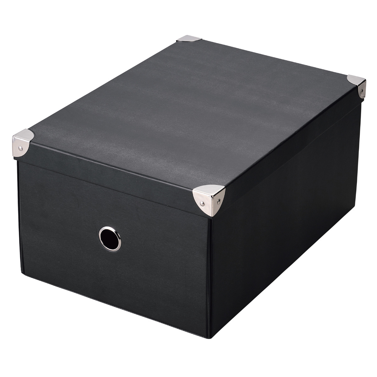 収納ボックス ストレージパルプボックス L ふた付き 幅27×奥行28×高さ18cm ( 収納 ボックス 箱 紙 紙製 パルプ フタ付き 小物収納 小物入れ ケース ストック 積み重ね 金属 金具付き 丈夫 折りたたみ 整理整頓 片付け ) 【ブラック】 ブラック