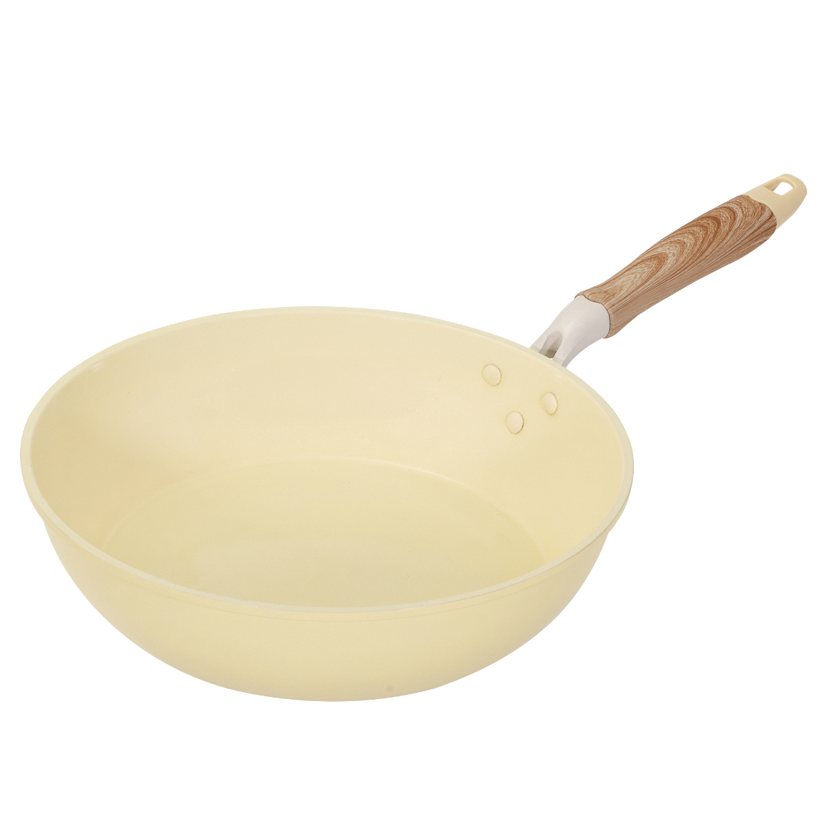 炒め鍋 28cm IH対応 セラミック 軽量 ハルミック ( ガス火対応 オール熱源対応 セラミックフライパン 軽い 28センチ 深型 フライパン いため鍋 アルミ製 直火 木目調ハンドル こびりつきにくい 可愛い ) 【ペールイエロー】 ペールイエロー