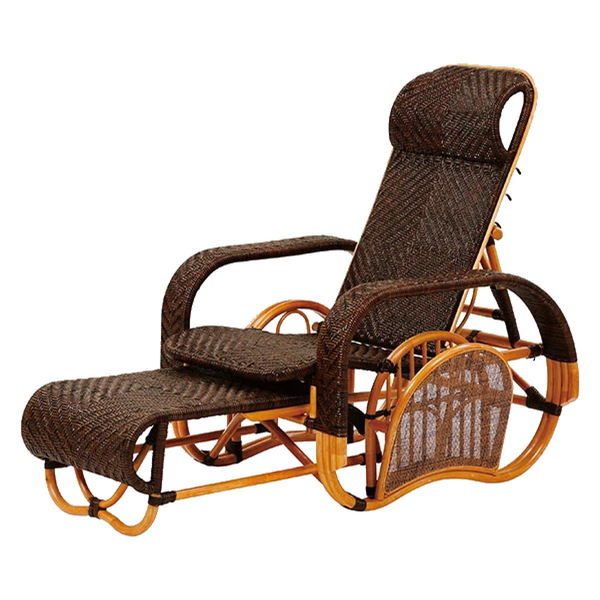 籐 座椅子 フットレスト付 ハイバック 三つ折椅子 ラタン家具 WAHOO 座面高36cm ( 椅子 ラタン ラタン製 籐製 アジアン アジアン家具 折りたたみ マガジンラック付き リクライニングチェア ハンドメイド 手編み ) 【ナチュラル】 ナチュラル