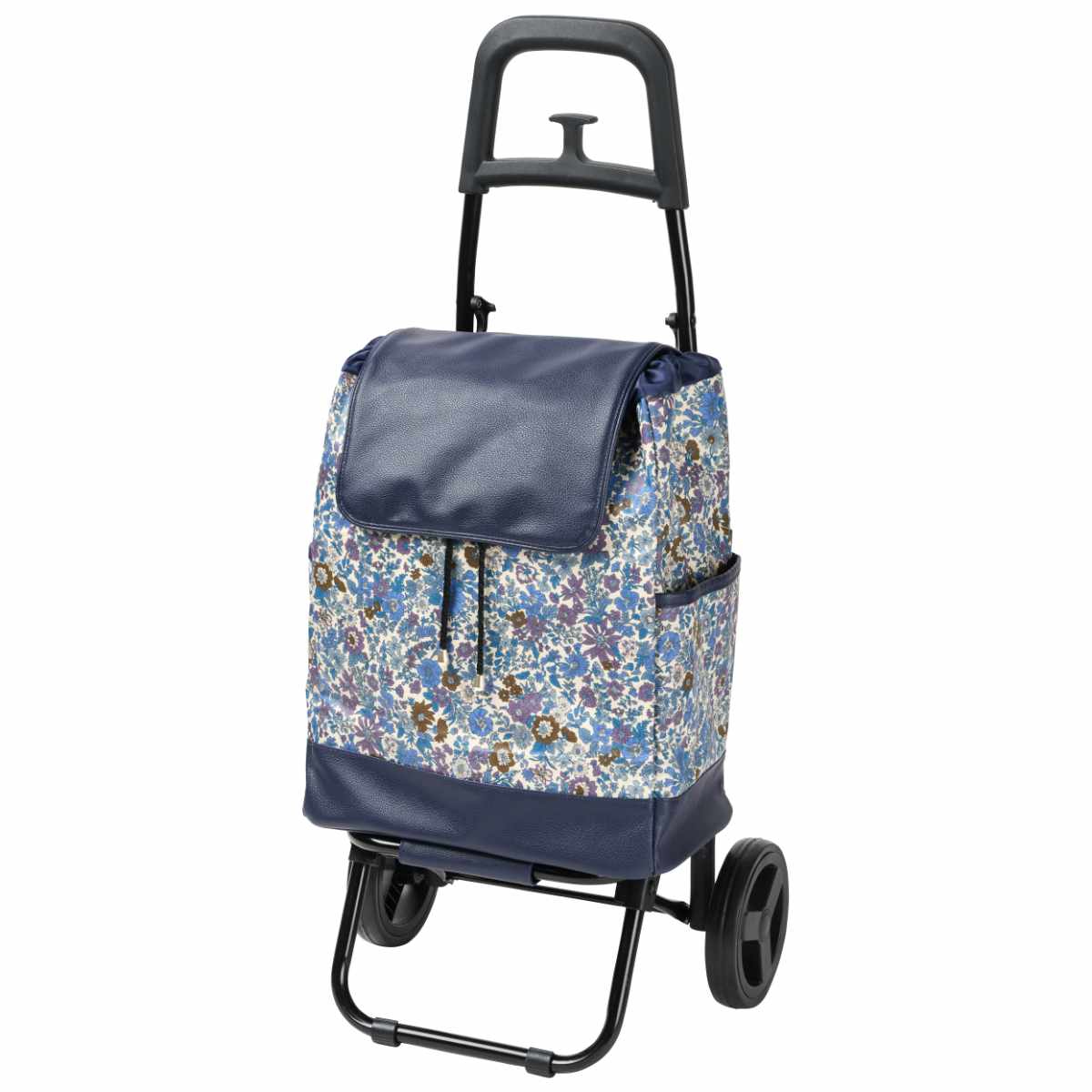 ショッピングカート cocoro ココロ 二輪型 リバティ・ファブリックス スモール ネオ サコッシュ付き エミリー ( キャリーカート カート 2輪 買い物 バッグ 保温 保冷 軽量 取り外し 折りたたみ ショッピング 花柄 プレゼント ) 【ネイビー】 ネイビー