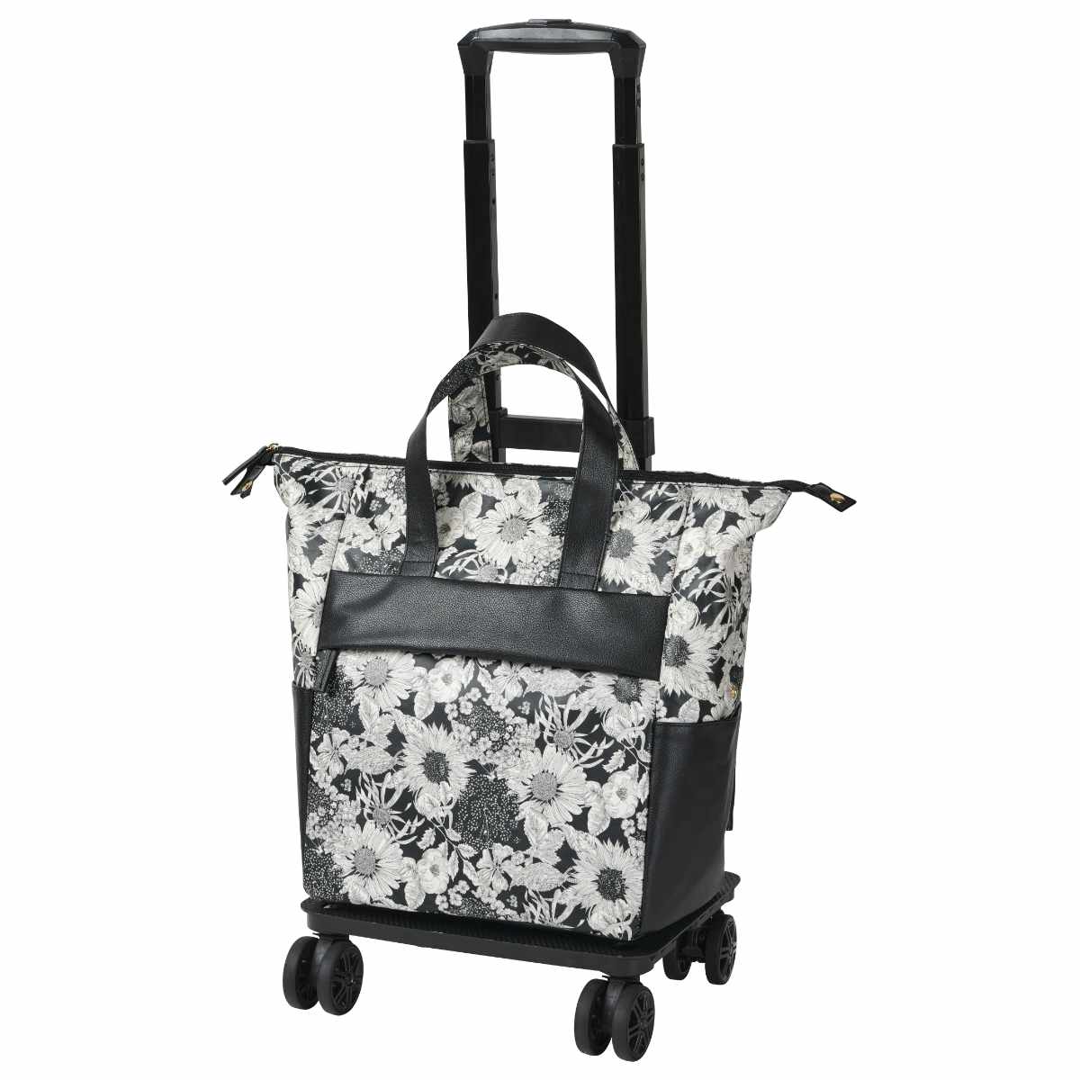 ショッピングカート cocoro ココロ 四輪型 リバティ・ファブリックス スモール ネオ ポーチ付き エミリー ( キャリーカート カート 4輪 買い物 トートバッグ 保温 保冷 軽量 取り外し 折りたたみ 高さ調節 ショッピング 花柄 ) 【ブラック】 ブラック