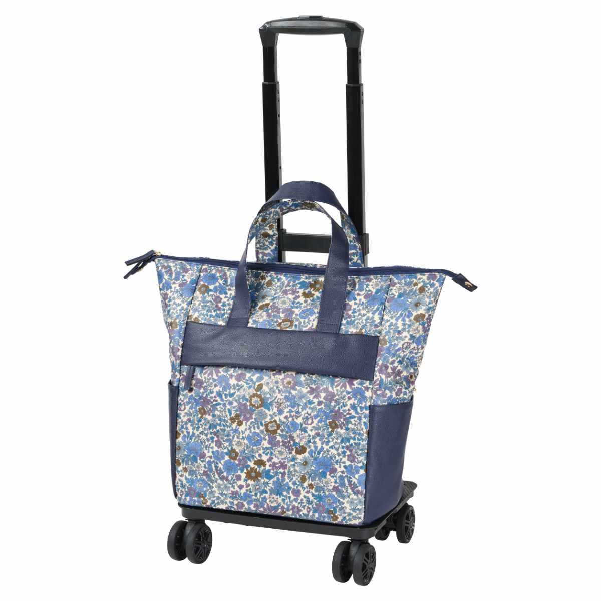 ショッピングカート cocoro ココロ 四輪型 リバティ・ファブリックス スモール ネオ ポーチ付き エミリー ( キャリーカート カート 4輪 買い物 トートバッグ 保温 保冷 軽量 取り外し 折りたたみ 高さ調節 ショッピング 花柄 ) 【ネイビー】 ネイビー