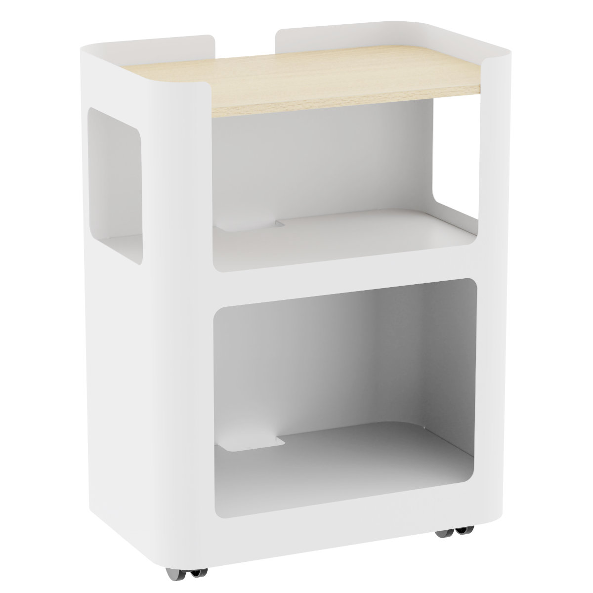 デスクワゴン 3段 幅46cm 木目天板付き キャスター付き オープンワゴン ( 法人限定 ワゴン サイドワゴン 引き出し 収納 デスク下 デスク横 オフィス 会社 シェルフ オープンラック キャビネット サイドキャビネット ) 【ホワイト】 ホワイト