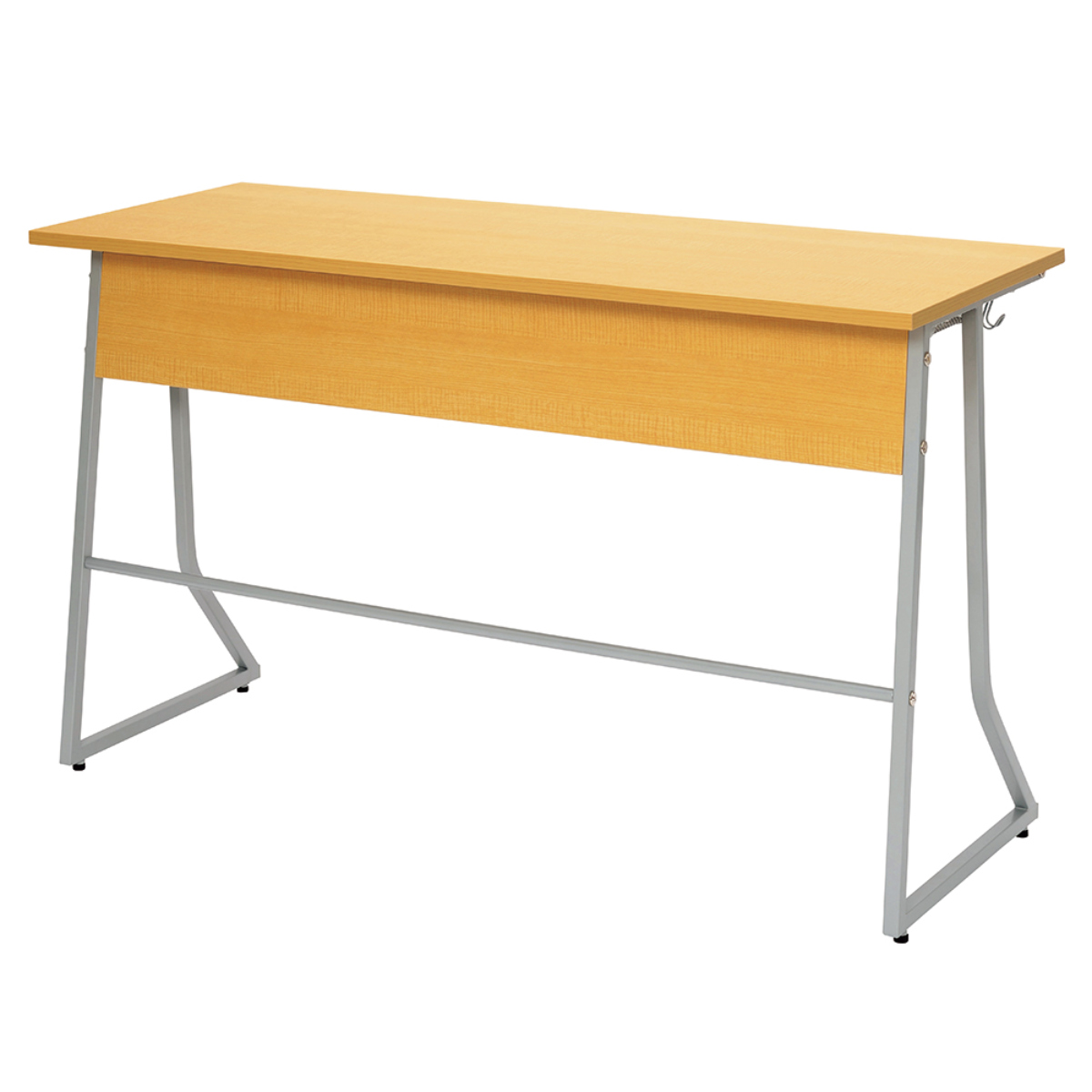 デスク 幅120cm スモール 研修用デスク パソコンデスク 棚付き ループ脚 ( 法人限定 2人用 研修 学習 机 つくえ 収納棚 フック付き 天板 滑りにくい 講習 勉強会 塾 学校 学習塾 セミナー オフィス 会社 アジャスター付き ) 【ナチュラル】 ナチュラル