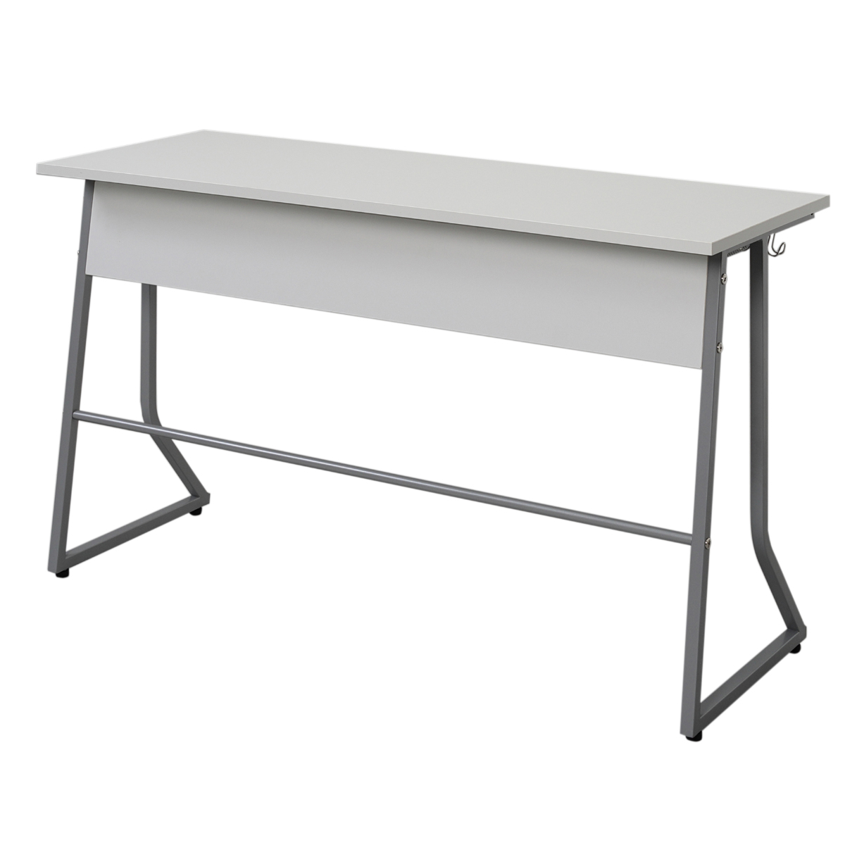 デスク 幅120cm スモール 研修用デスク パソコンデスク 棚付き ループ脚 ( 法人限定 2人用 研修 学習 机 つくえ 収納棚 フック付き 天板 滑りにくい 講習 勉強会 塾 学校 学習塾 セミナー オフィス 会社 アジャスター付き ) 【ホワイト】 ホワイト