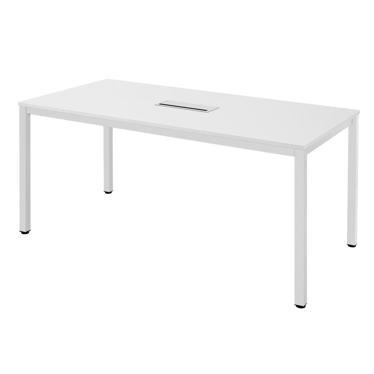 ミーティングテーブル 幅150cm 配線ボックス付き 幅広 ( 法人限定 デスク オフィスデスク 会議テーブル 配線ボックス 会議机 打ち合わせ ミーティング 机 4~6名 ワークスペース 丈夫 オフィス オフィス家具 傷に強い ) 【ホワイト】 ホワイト