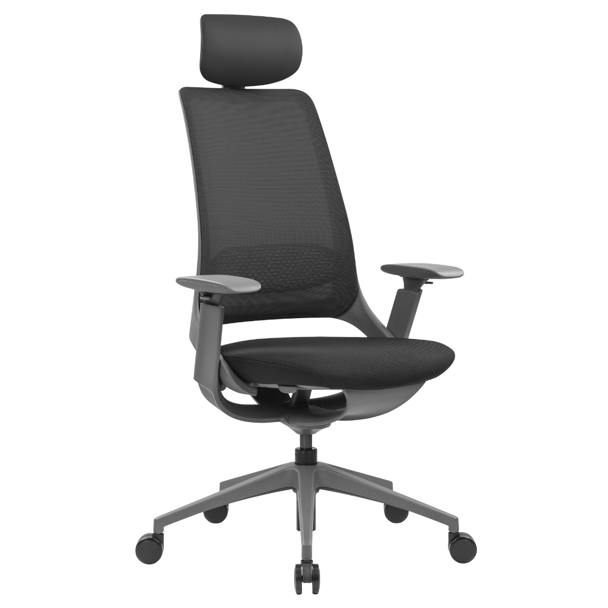 オフィスチェア 座面高 45.5~54cm 肘掛け付き ヘッドレスト付き ハグチェア ( 法人限定 ワークチェア パソコンチェア ロッキング機能 高さ調節 メッシュ 可動式アームレスト ランバーサポート 学習椅子 勉強椅子 イス 椅子 ) 【グレー】 グレー