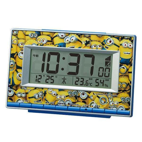 目覚まし時計 ミニオン デジタル時計 （ 置き時計 電波時計 温度湿度計 アラームクロック アラーム スヌーズ ライト 温度計 湿度計 カレンダー ベッドサイド オフィス リビング デスク ）