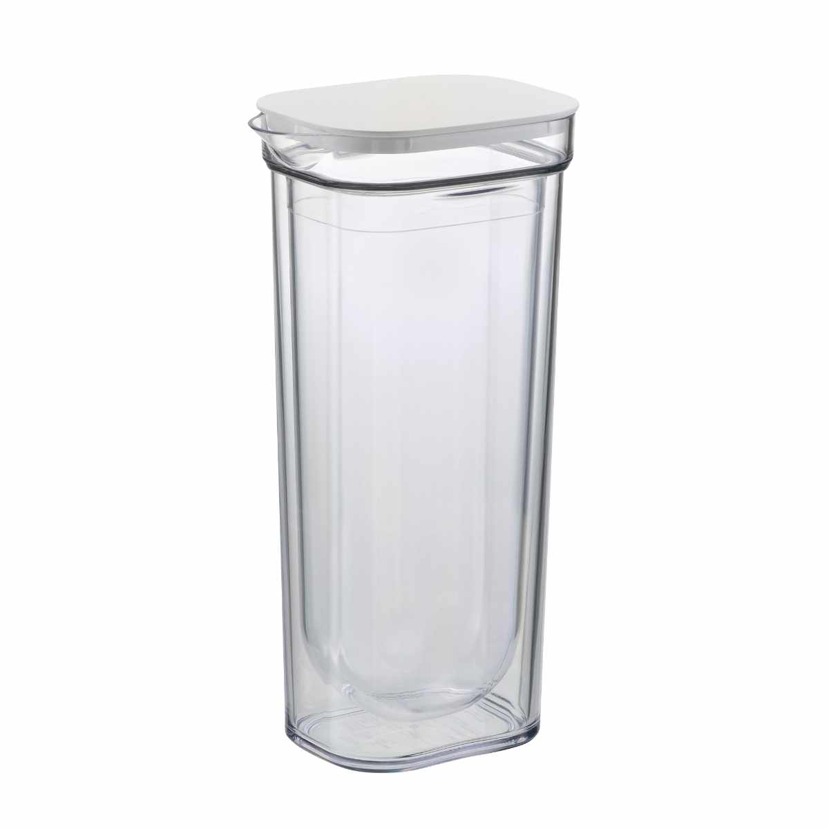 ピッチャー 冷水筒 1L ダブルウォールカラフェ プラスチック製 （ 食洗機対応 プラスチック 水差し 麦茶ポット 水さし 冷水ポット ダブルウォール 二重構造 結露しにくい シンプル構造 角型 洗いやすい ）【 ホワイト 】
