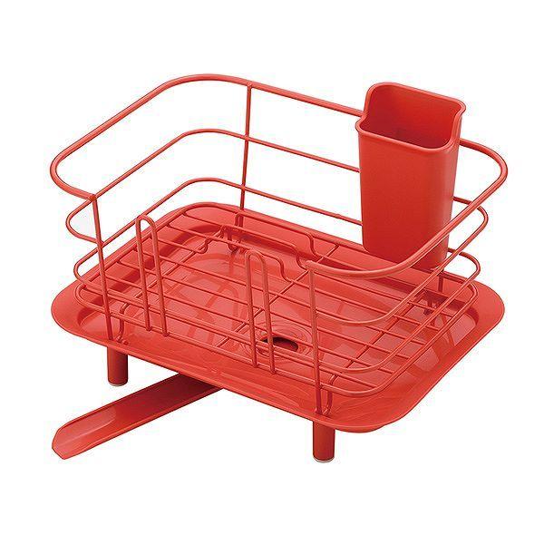 水切りラック ディッシュドレイナー ミニ リベラリスタ カトラリーポケット付き ( 水切りかご 水切りカゴ 水切りバスケット シンクサイド キッチン用品 コンパクト 水周り用品 洗い物 シンク回り スリム水切りかご 水切りセット ) 【レッド】 レッド