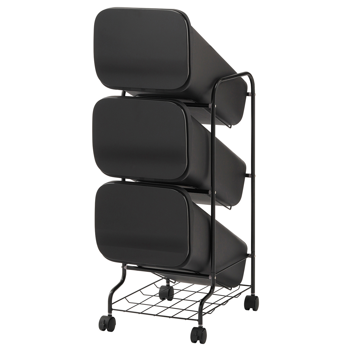 ゴミ箱 3段 Nスムース スタンドダストボックス ( ごみ箱 19L×3 ふた付き ダストボックス 分別ごみ箱 キャスター付き 縦型 20リットル 3個 フタ付 前開き キッチン スリム 蓋付き くずかご たて型 収納 ダストBOX ) 【ブラック】 ブラック