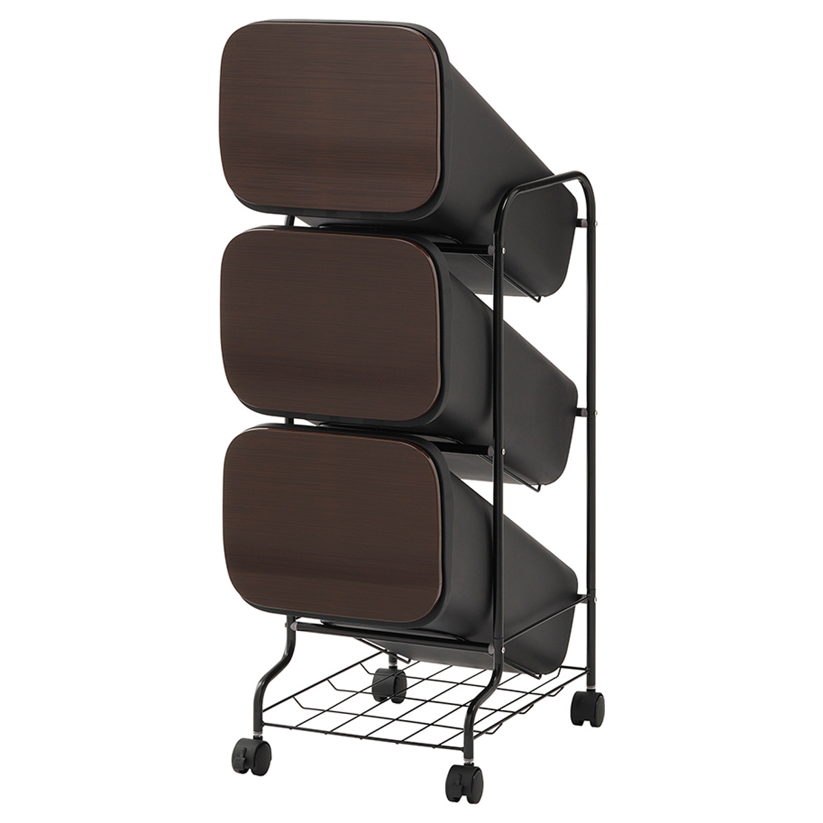 ゴミ箱 3段 Nスムース スタンドダストボックス ( ごみ箱 19L×3 ふた付き ダストボックス 分別ごみ箱 キャスター付き 縦型 20リットル 3個 フタ付 前開き キッチン スリム 蓋付き くずかご たて型 収納 ダストBOX ) 【ウッド】 ウッド