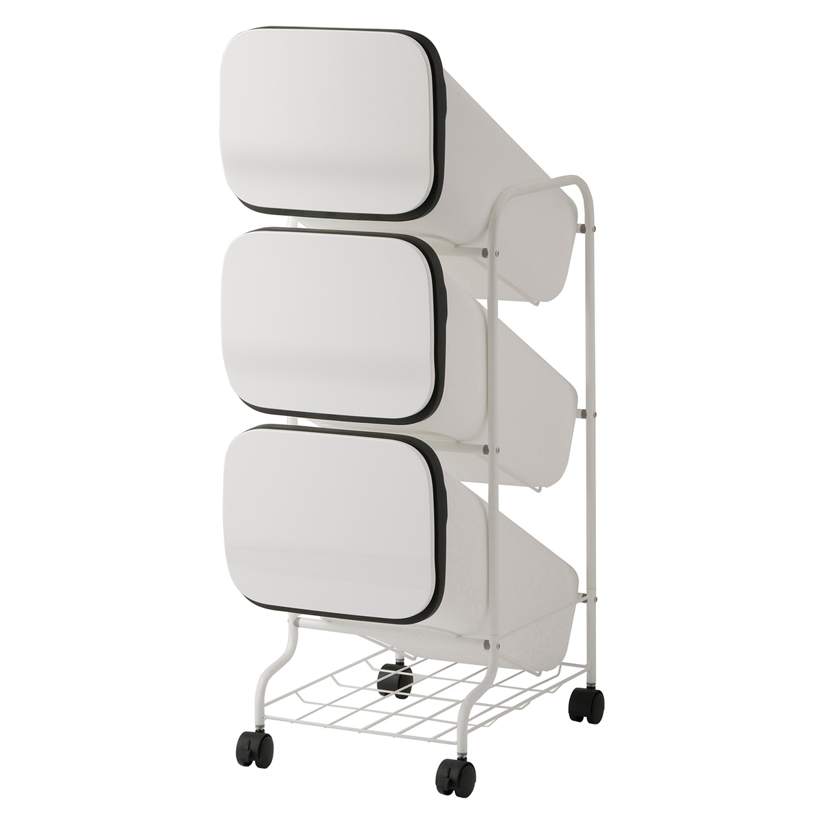 ゴミ箱 3段 Nスムース スタンドダストボックス ( ごみ箱 19L×3 ふた付き ダストボックス 分別ごみ箱 キャスター付き 縦型 20リットル 3個 フタ付 前開き キッチン スリム 蓋付き くずかご たて型 収納 ダストBOX ) 【ホワイト】 ホワイト