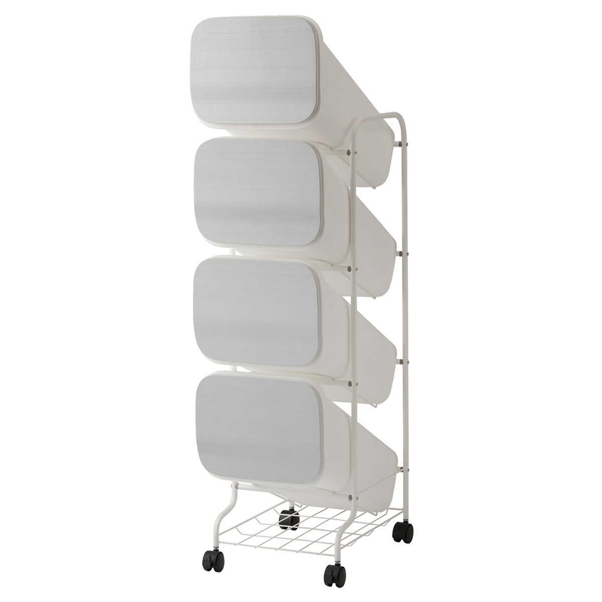 ゴミ箱 4段 Nスムース スタンドダストボックス ( ごみ箱 19L×4 ふた付き ダストボックス 分別ごみ箱 キャスター付き 縦型 20リットル 4個 フタ付 前開き キッチン スリム 蓋付き くずかご たて型 収納 ダストBOX ) 【メタル】 メタル